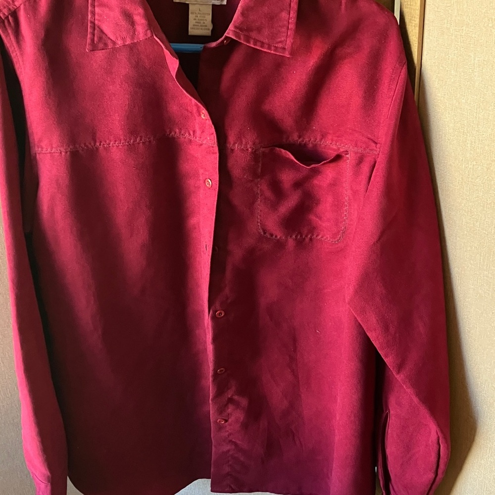 Cherokee Deep Red suede like ladies blouse large - Picture 9 of 14
